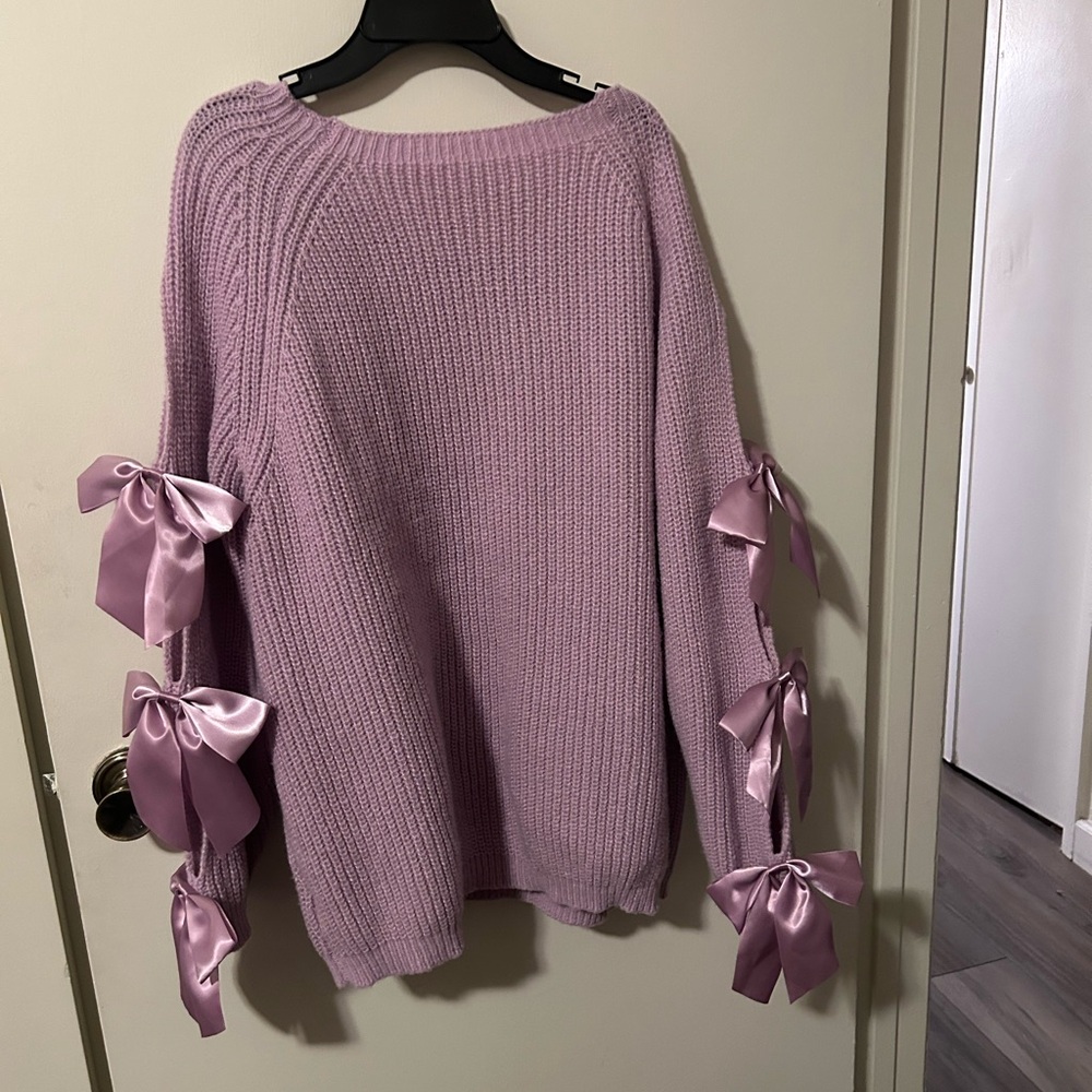 SHEIN Lilac Sweater with Satin Bow Accents - Picture 2 of 7
